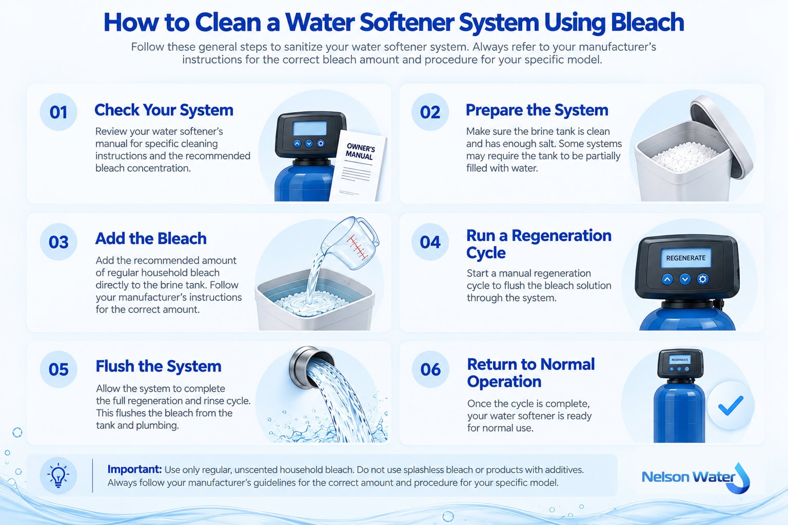 infographic how to clean a water softener system using bleach 